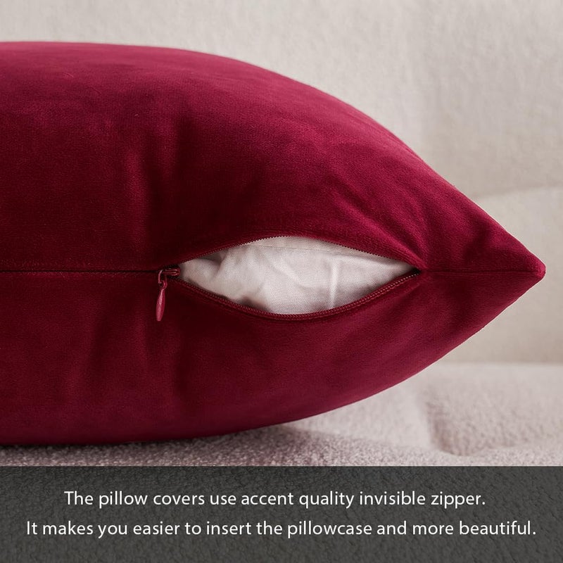 MIULEE Pack of 2 Velvet Pillow Covers Christmas Decorative Square Pillowcase Soft Solid Wine Red Cushion Case Home Decor for Sofa Couch Bedroom Car 22x22 Inch - Image 3